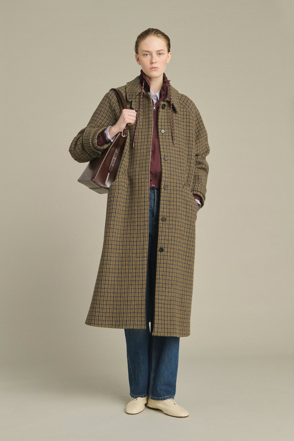 Manteau raglan en laine pied-de-poule