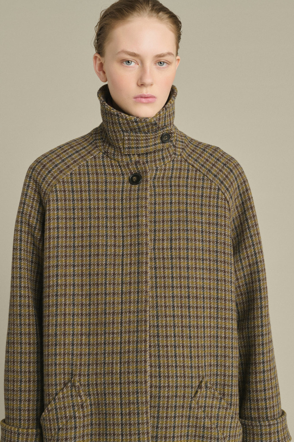 Manteau raglan en laine pied-de-poule