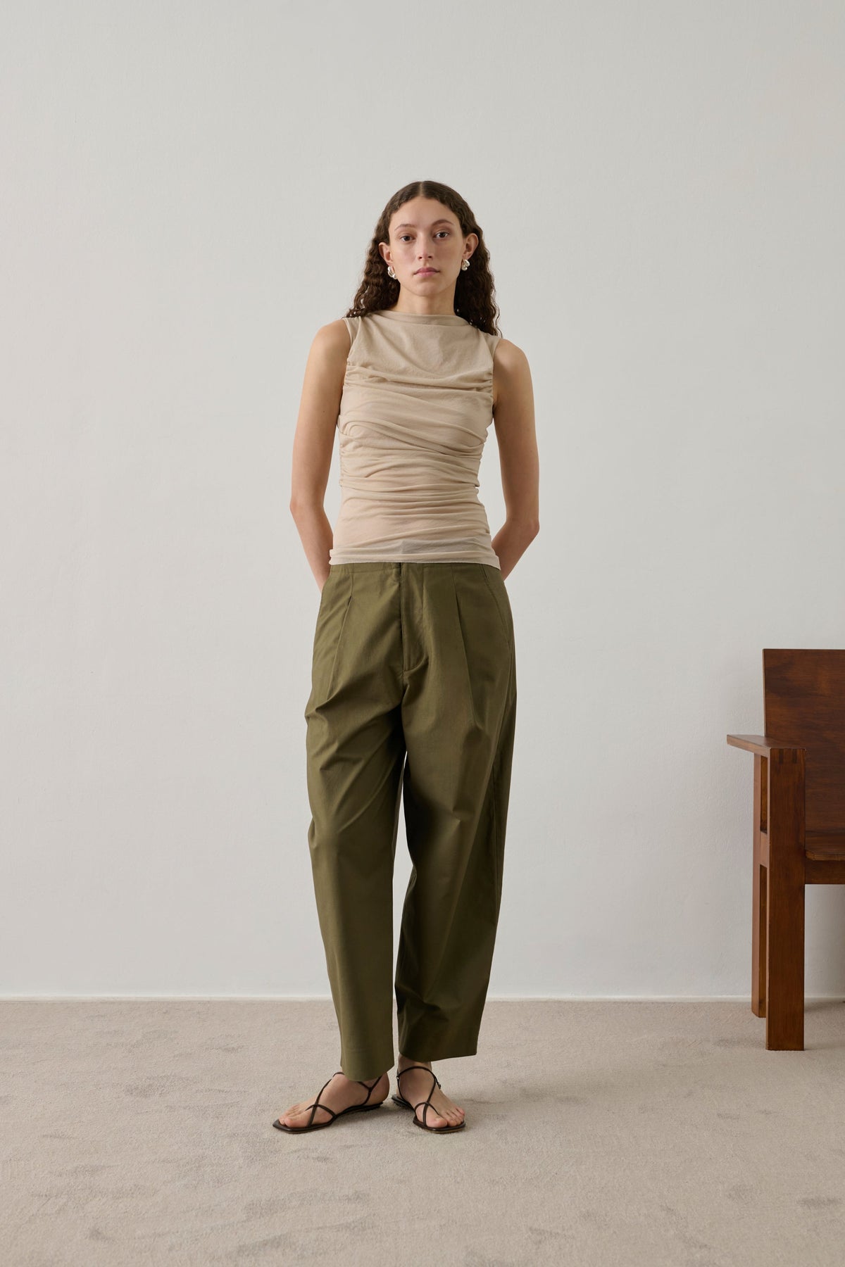 Pantalon rond en coton et lin