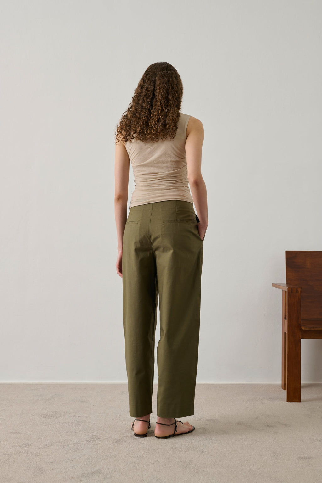Pantalon rond en coton et lin