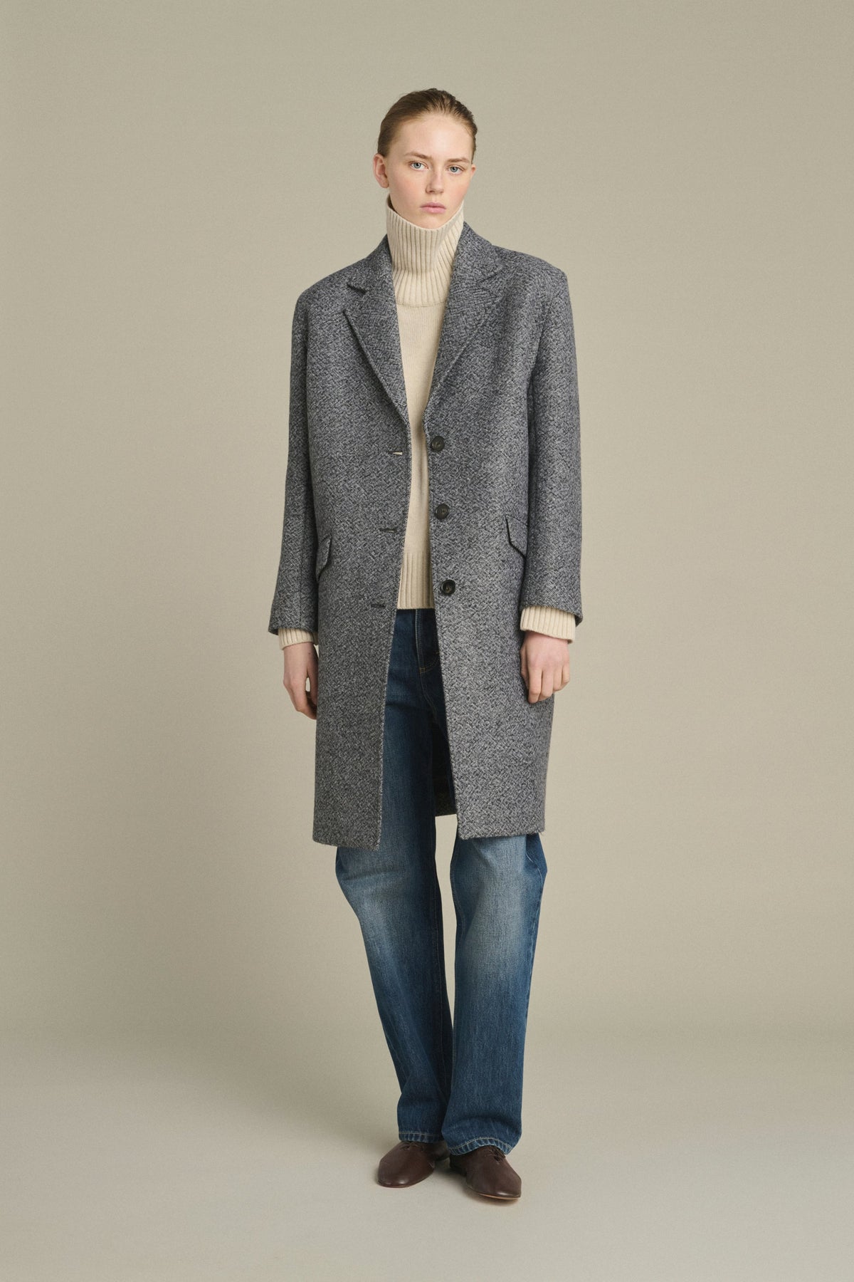 Manteau tailleur en laine mouchetée