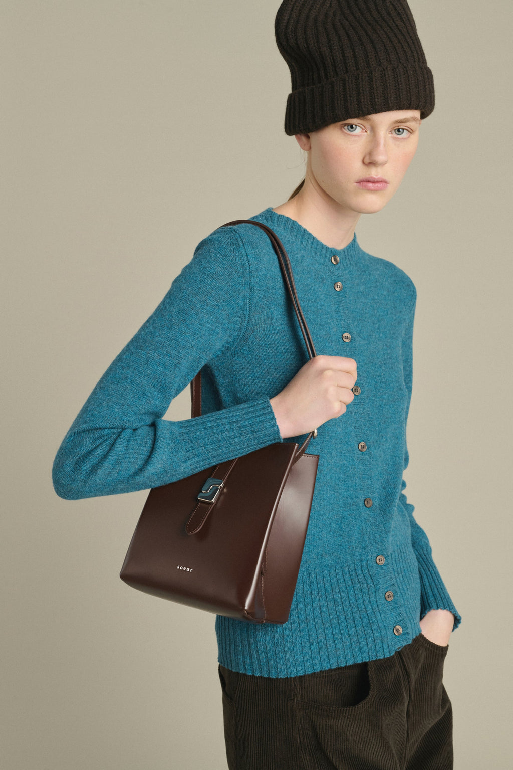 Petit sac seau à boucle S en cuir effet croco