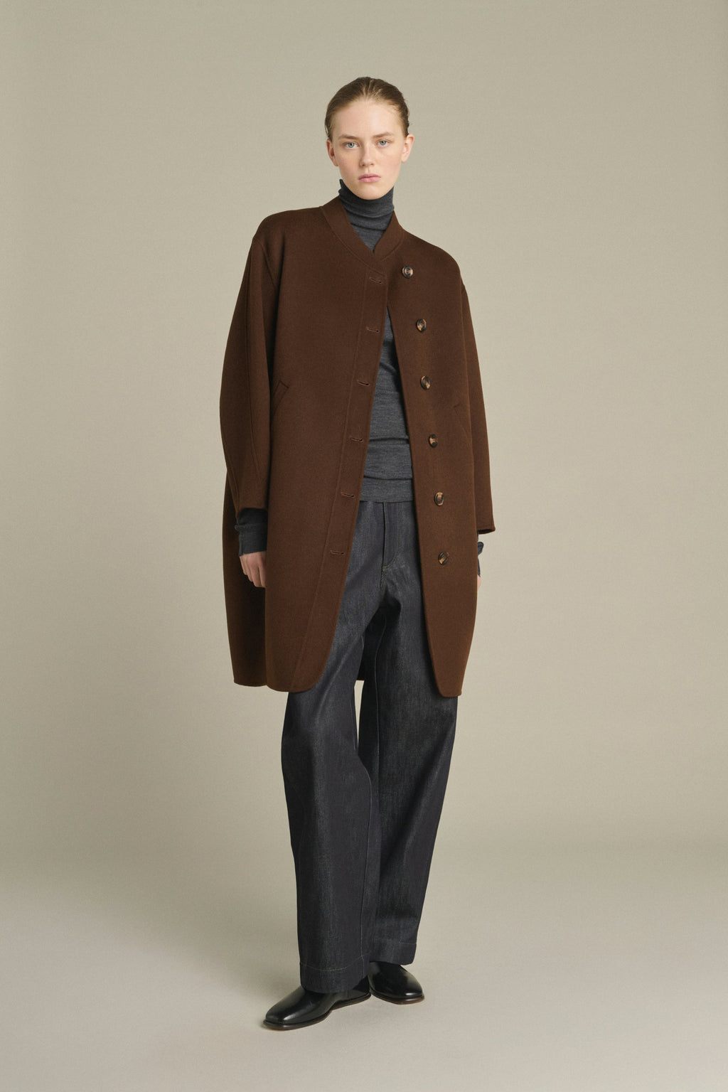 Manteau rond en laine double face
