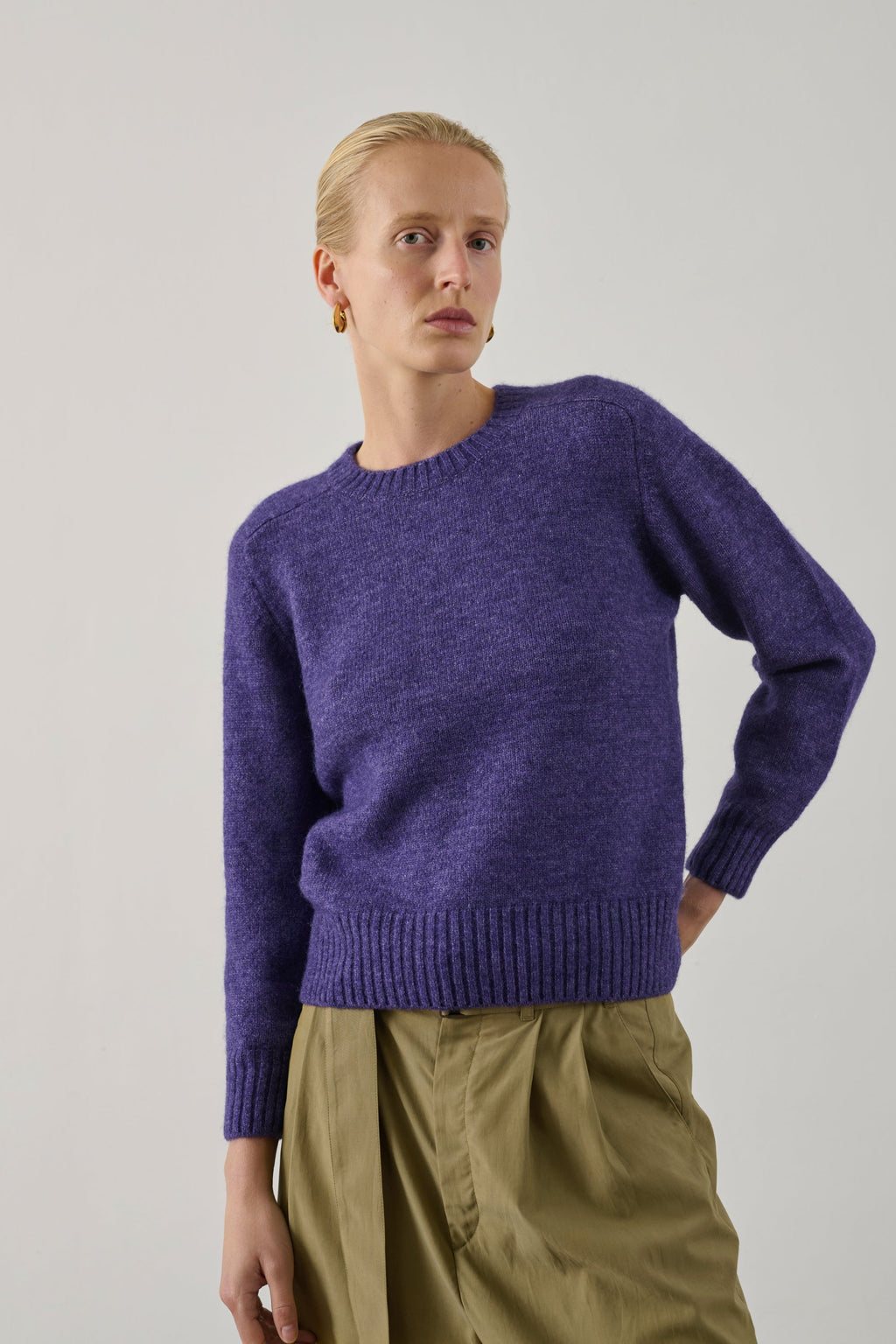 Pull col rond en alpaga et laine mélangée