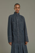 Chemise en denim délavé à boutons-pression