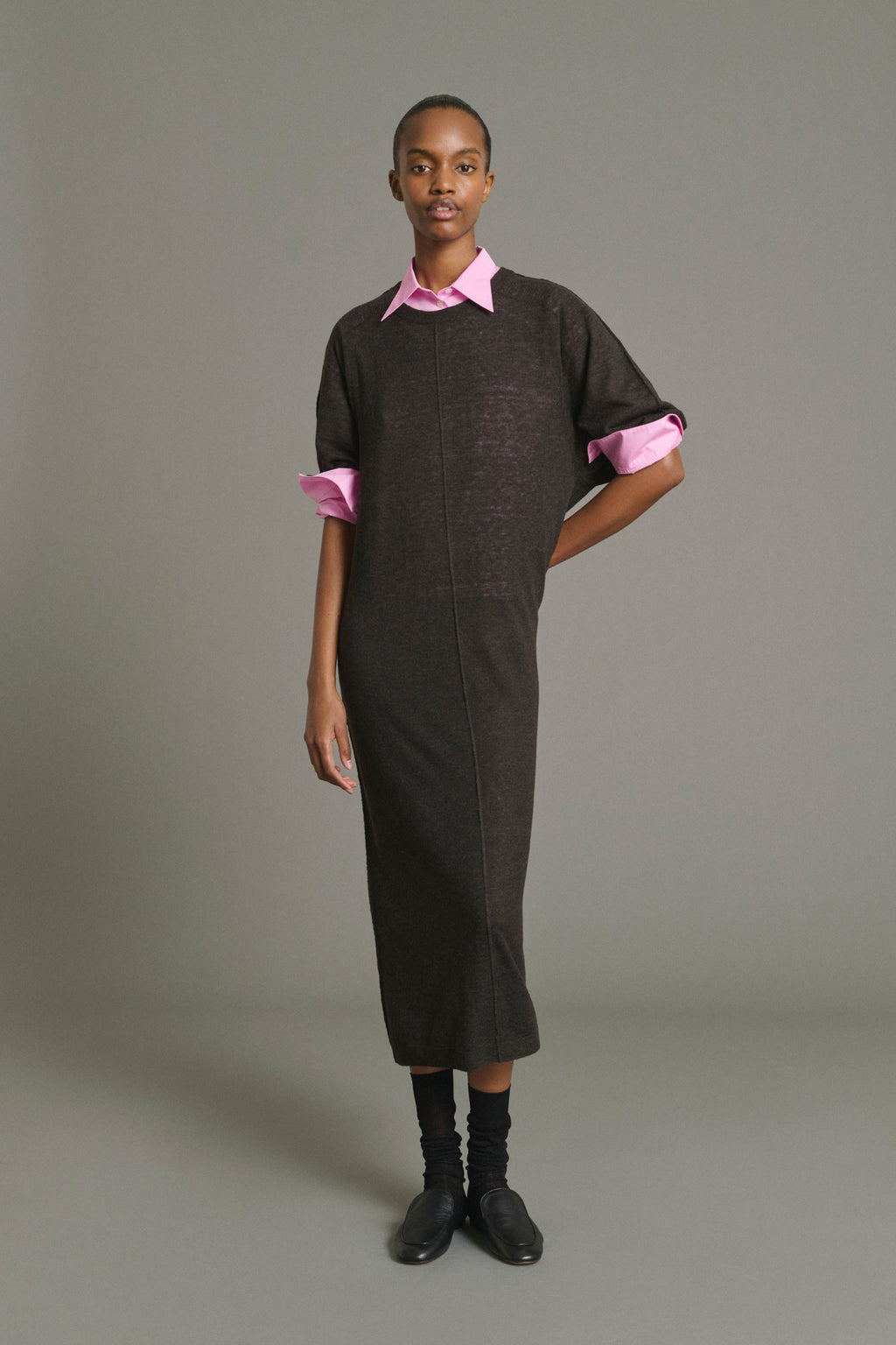 Chemise cintrée en taffetas rose