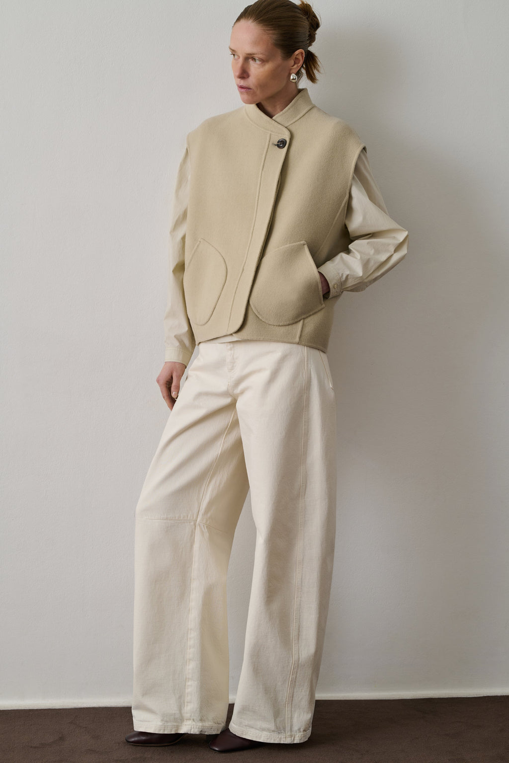 Veste boxy sans manches en laine double face