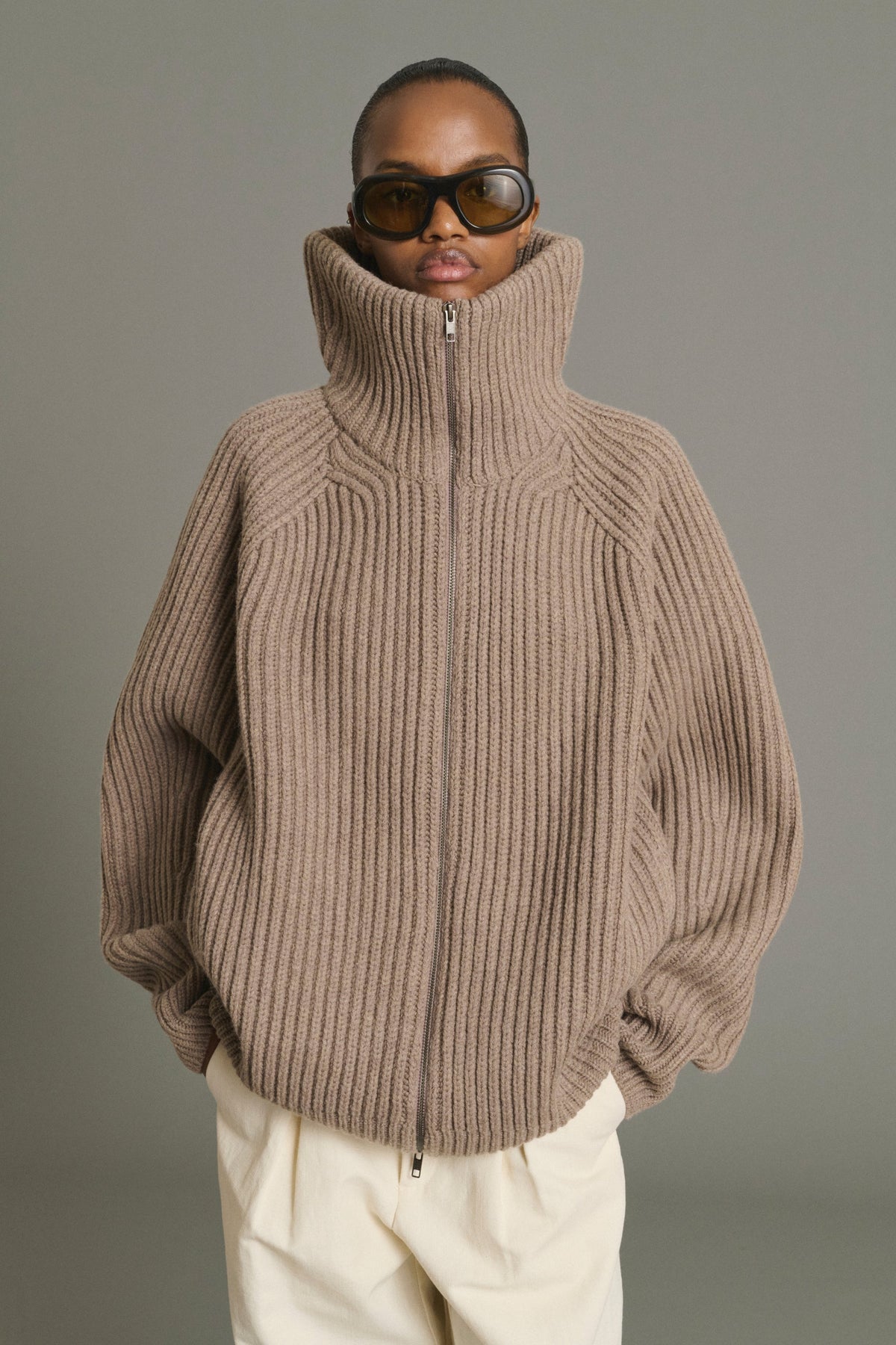 Cardigan oversize en côtes anglaises