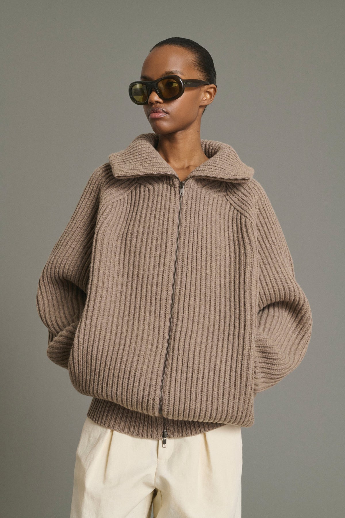 Cardigan oversize en côtes anglaises