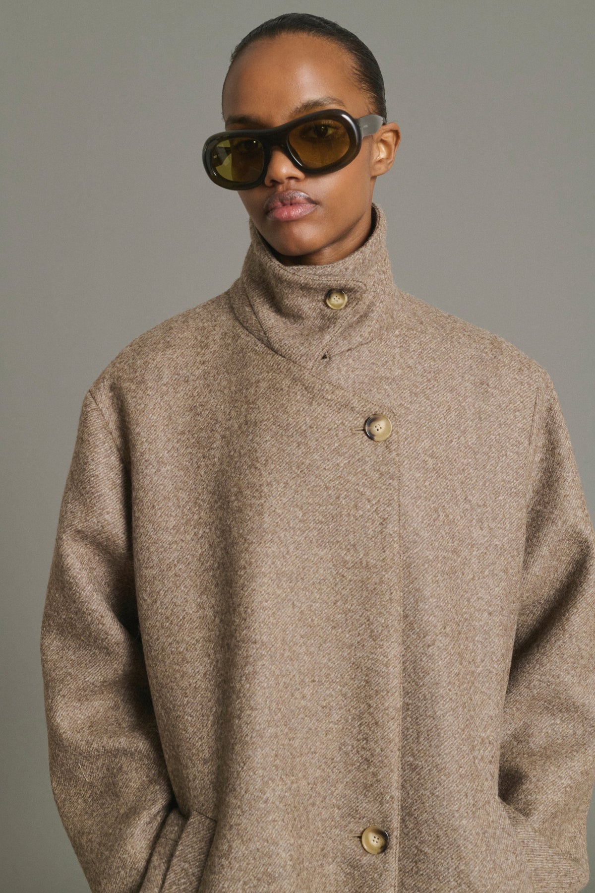 Manteau oversize en laine chinée