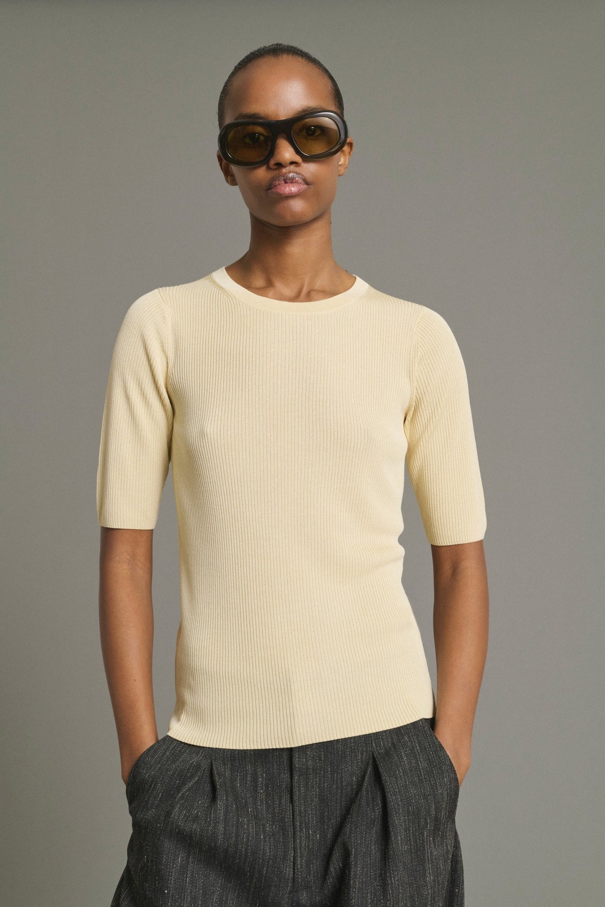 Tee-shirt à côtes en maille de soie