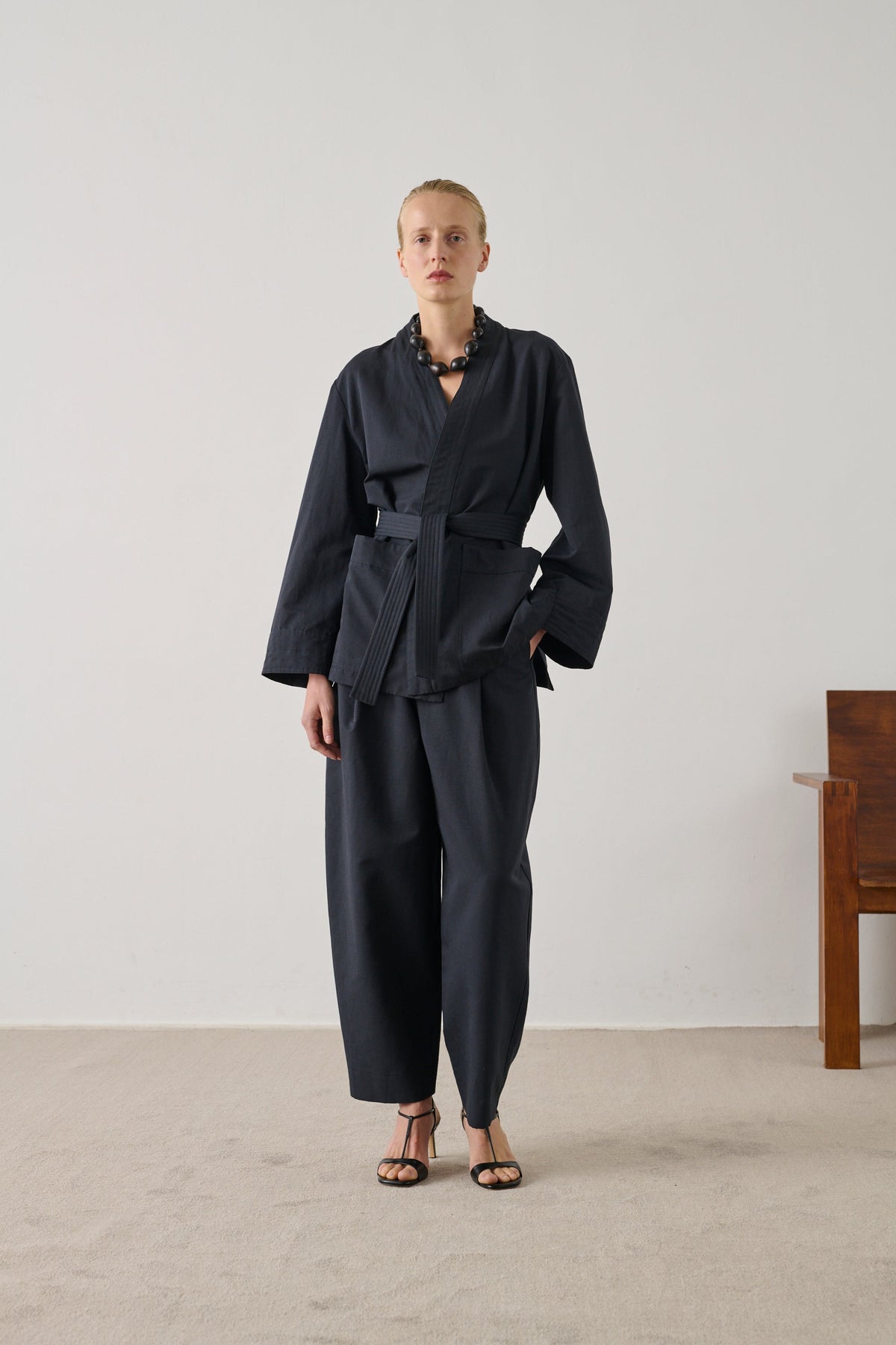 Pantalon rond en coton et lin