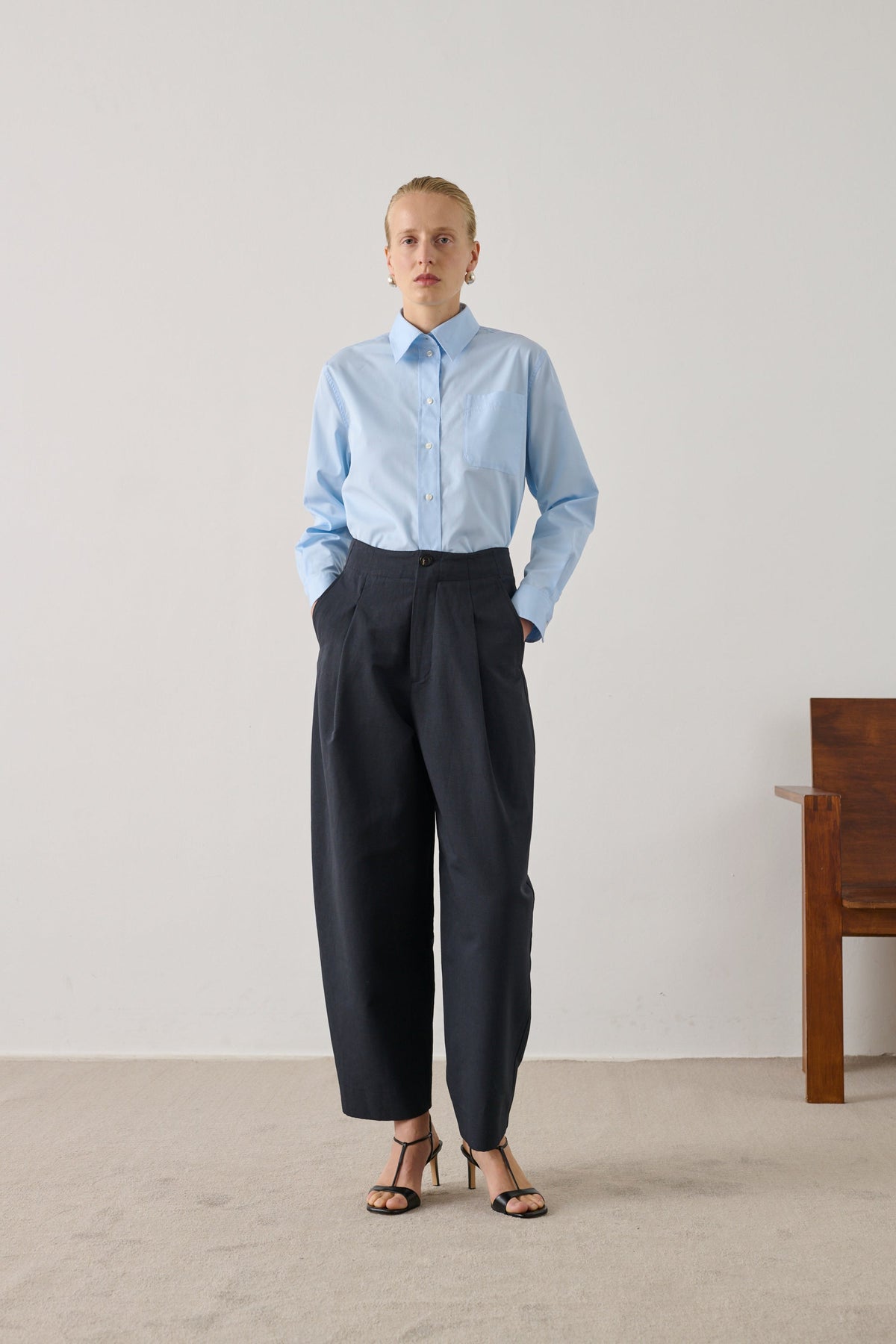Pantalon rond en coton et lin