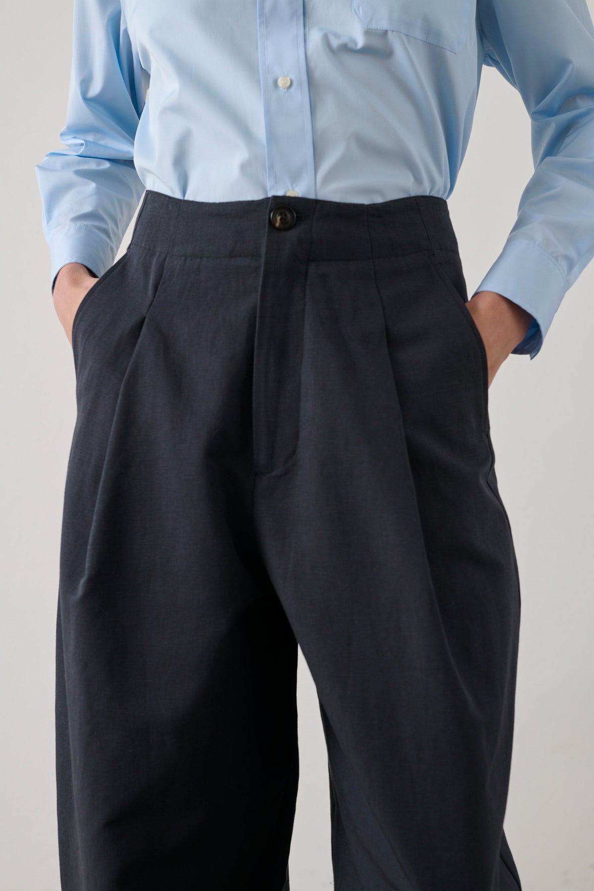 Pantalon rond en coton et lin