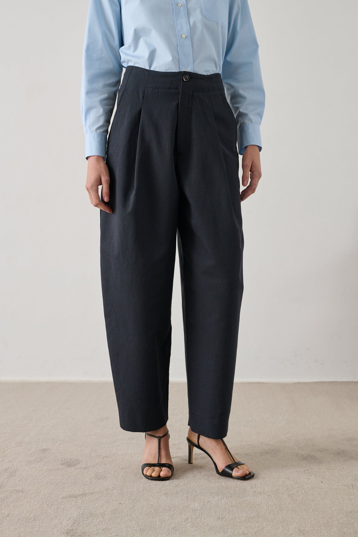 Pantalon rond en coton et lin