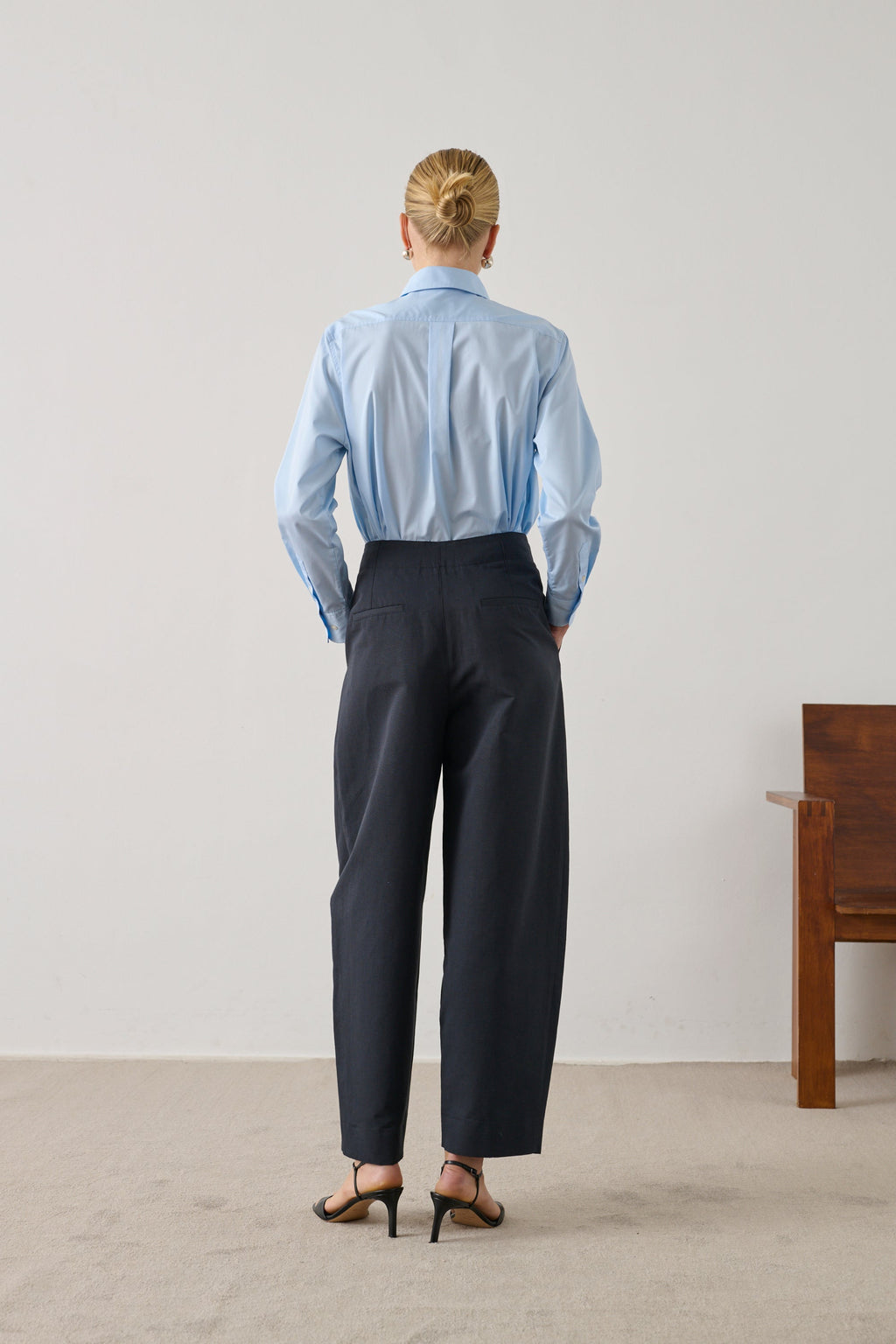 Pantalon rond en coton et lin