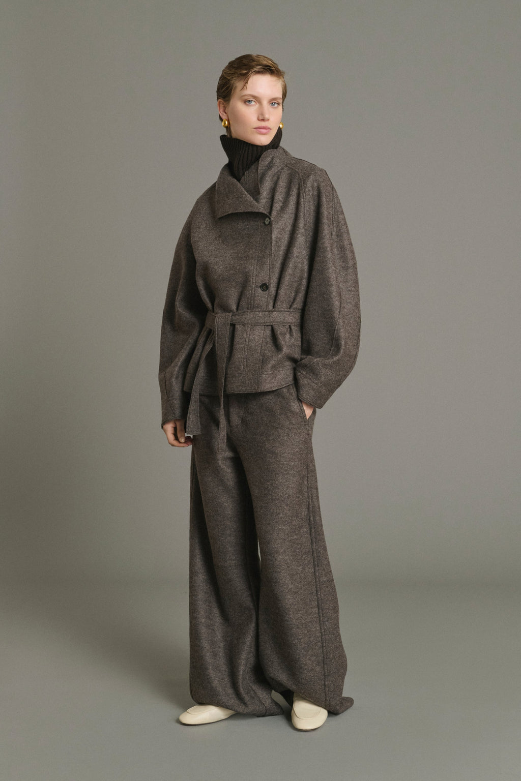 Pantalon barrel en laine bouillie