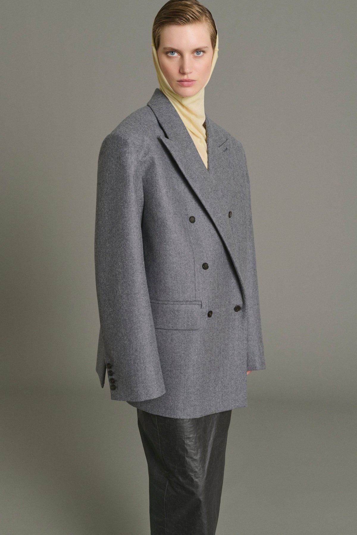 Veste oversize croisée en flanelle de laine