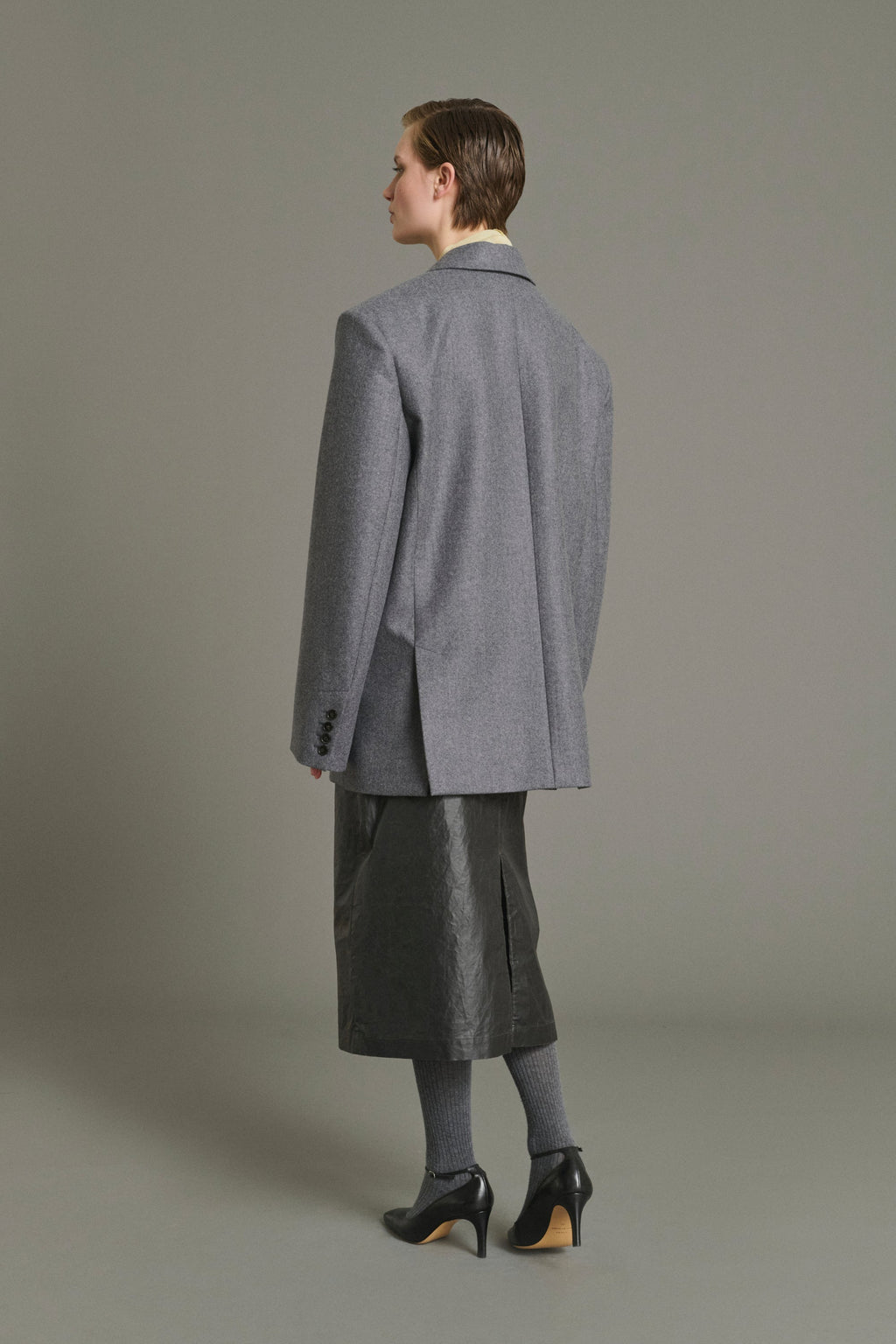 Veste oversize croisée en flanelle de laine