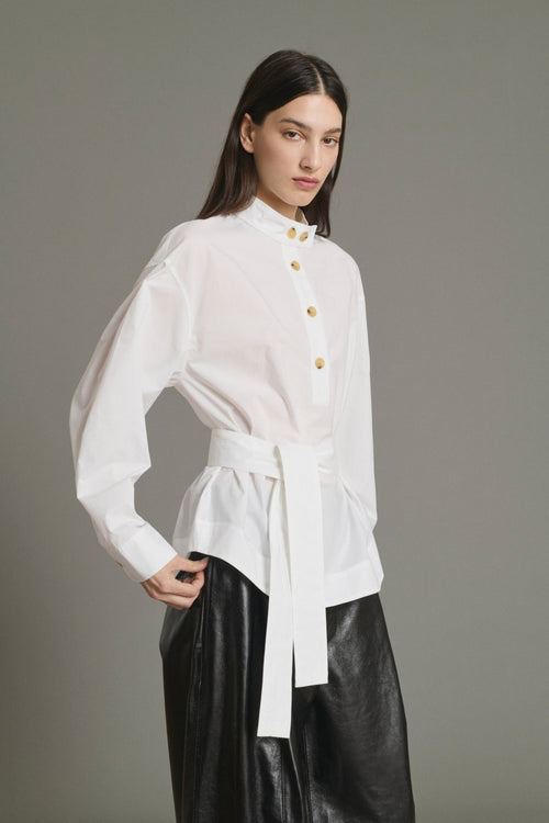 Blouse ceinturée en popeline de coton