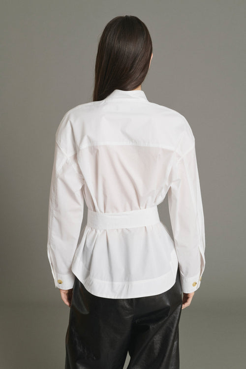 Blouse ceinturée en popeline de coton