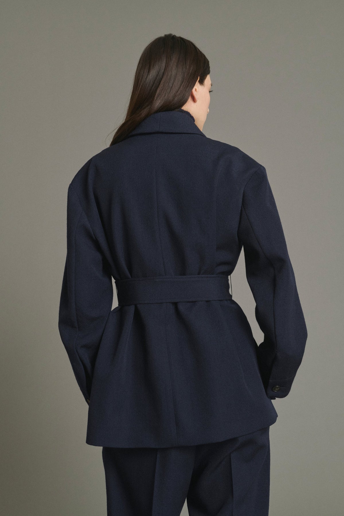 Veste à col châle en twill de laine