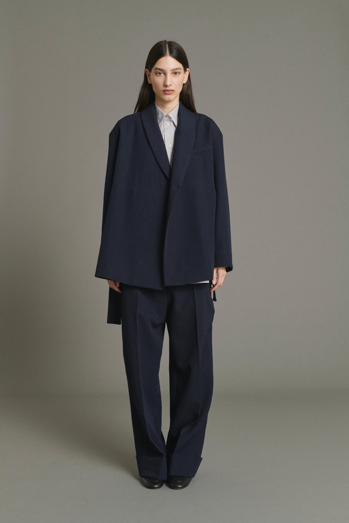 Veste à col châle en twill de laine
