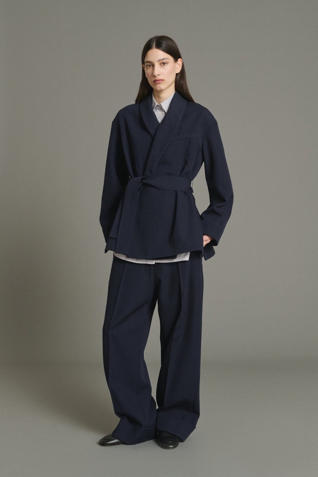 Veste à col châle en twill de laine