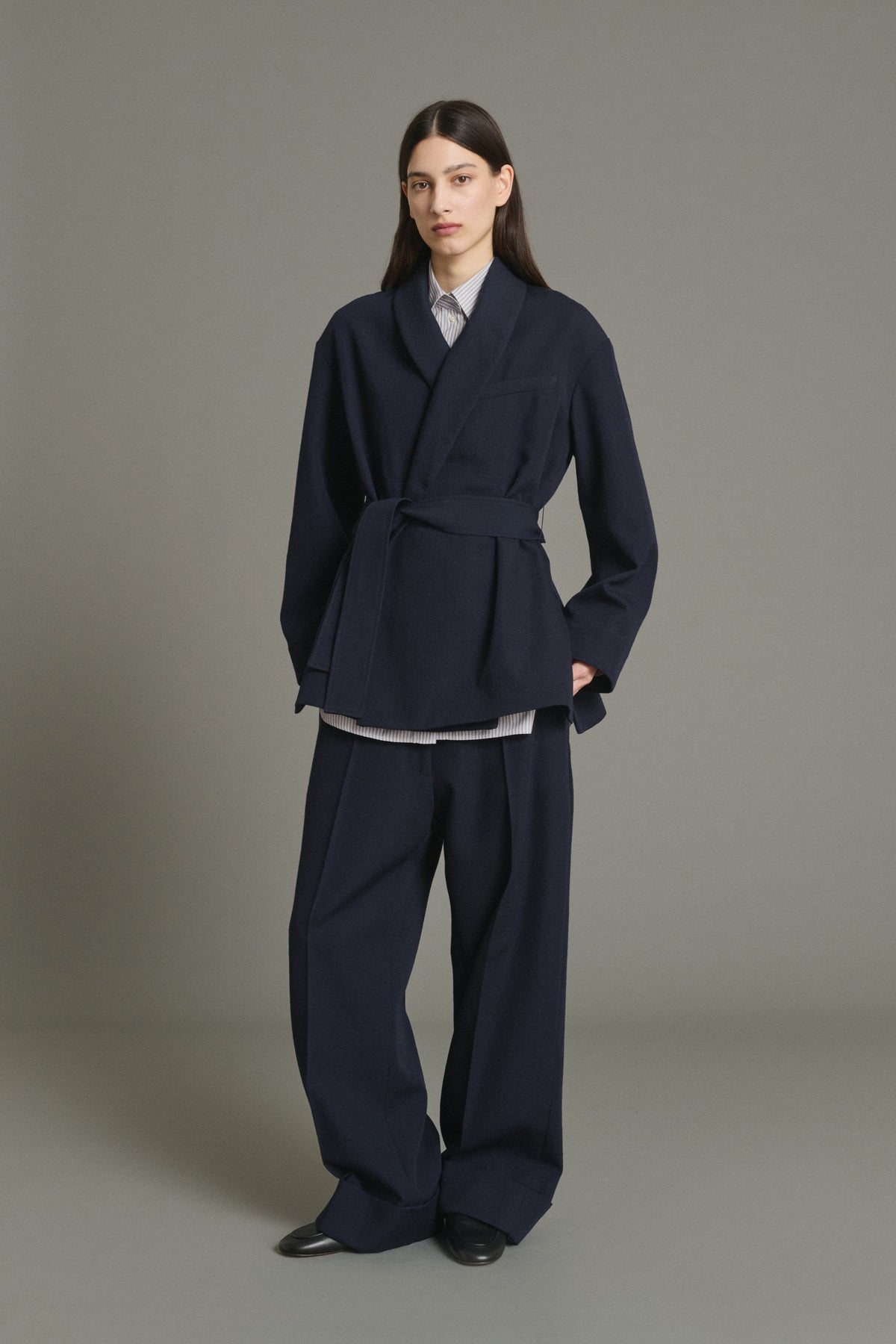 Veste à col châle en twill de laine