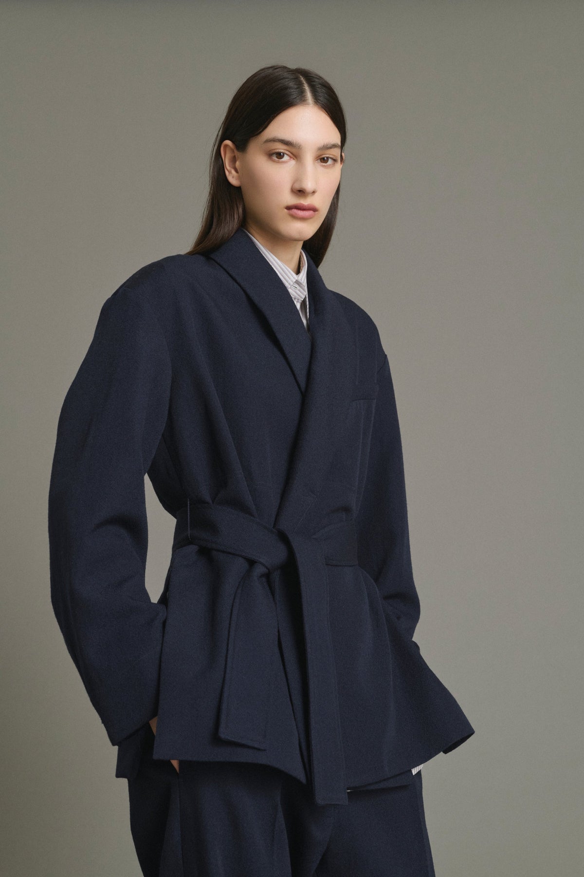 Veste à col châle en twill de laine