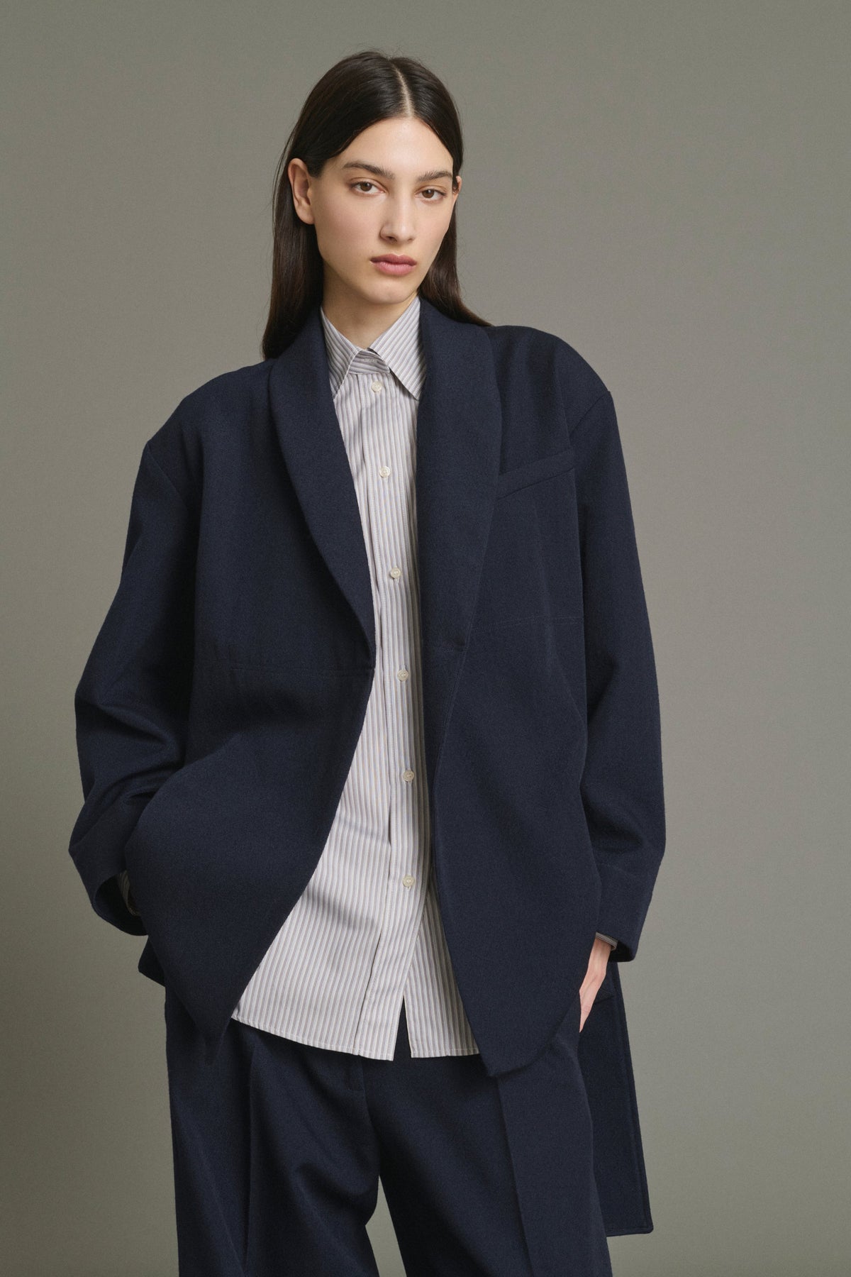 Veste à col châle en twill de laine