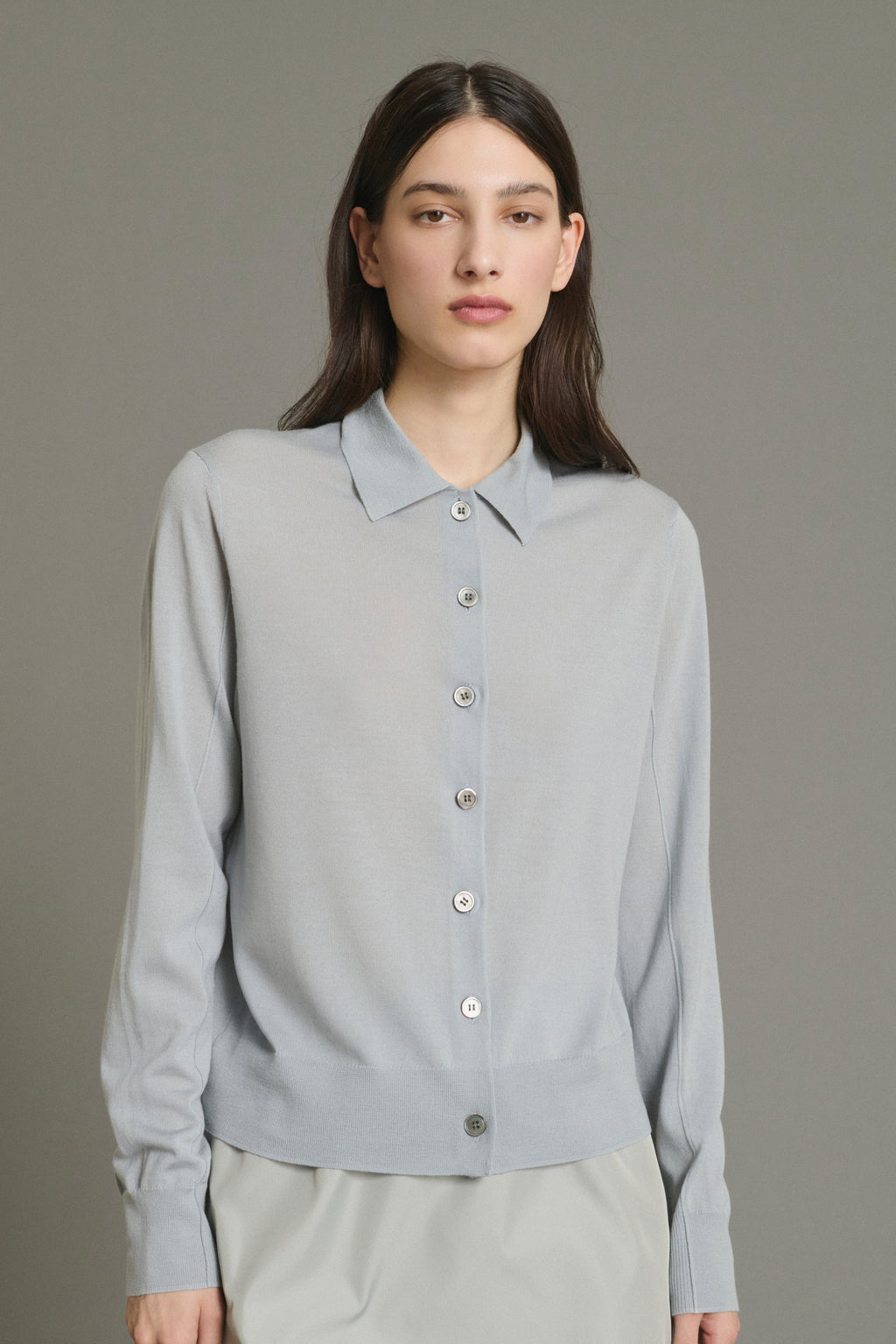 Cardigan à col polo en laine mérinos