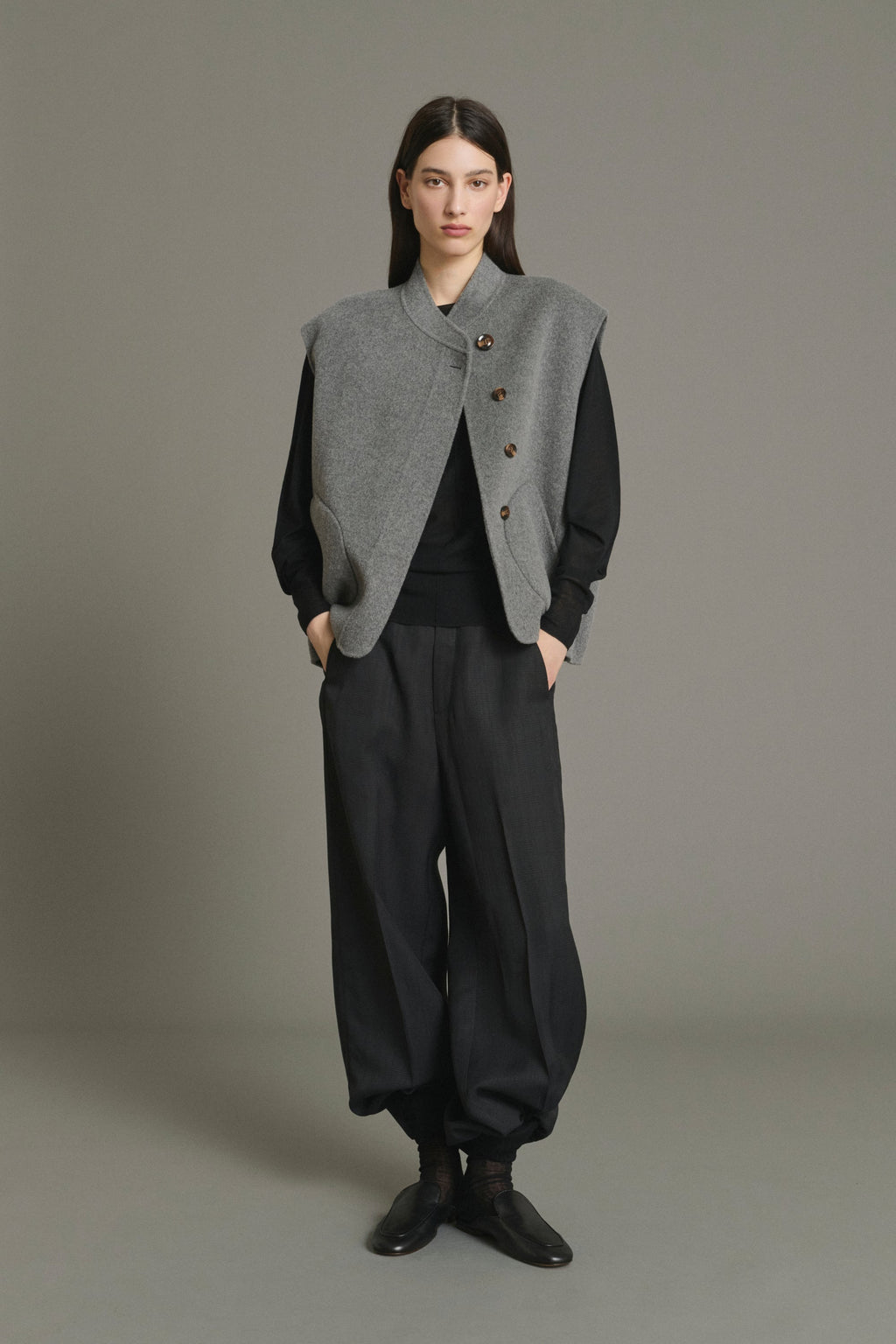 Veste boxy sans manches en laine double face