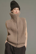 Cardigan oversize sans manches en côtes anglaises