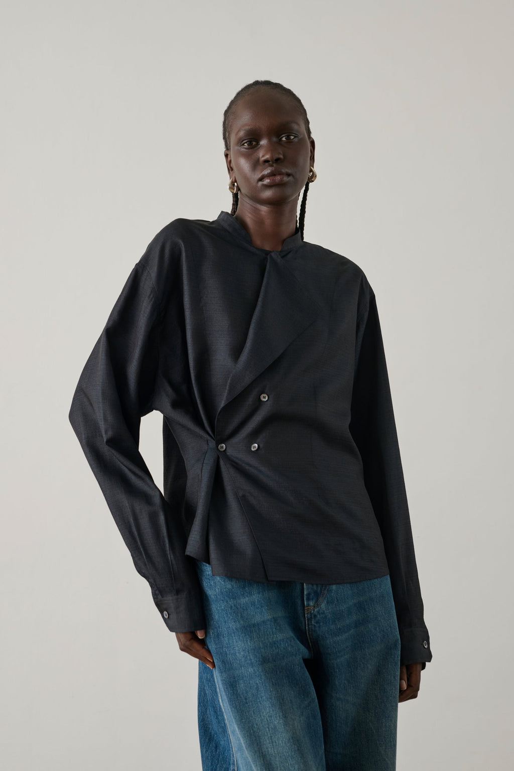 Chemise à double boutonnage en soie texturée
