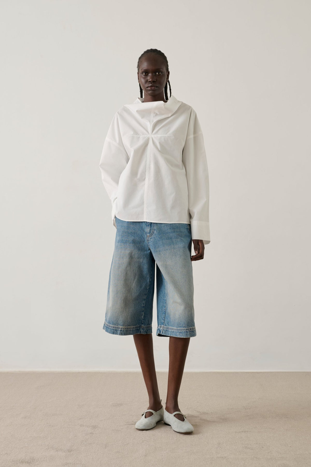 Bermuda en denim gaufré