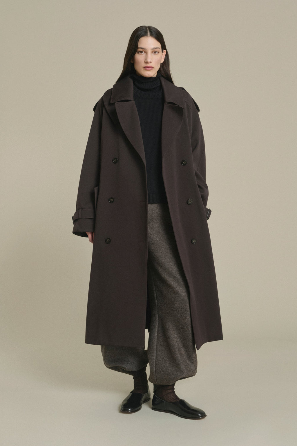 Trench oversize en gabardine de laine