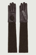 Gants bi-matière en cuir et laine