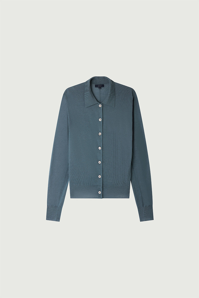 Cardigan à col polo en laine mérinos