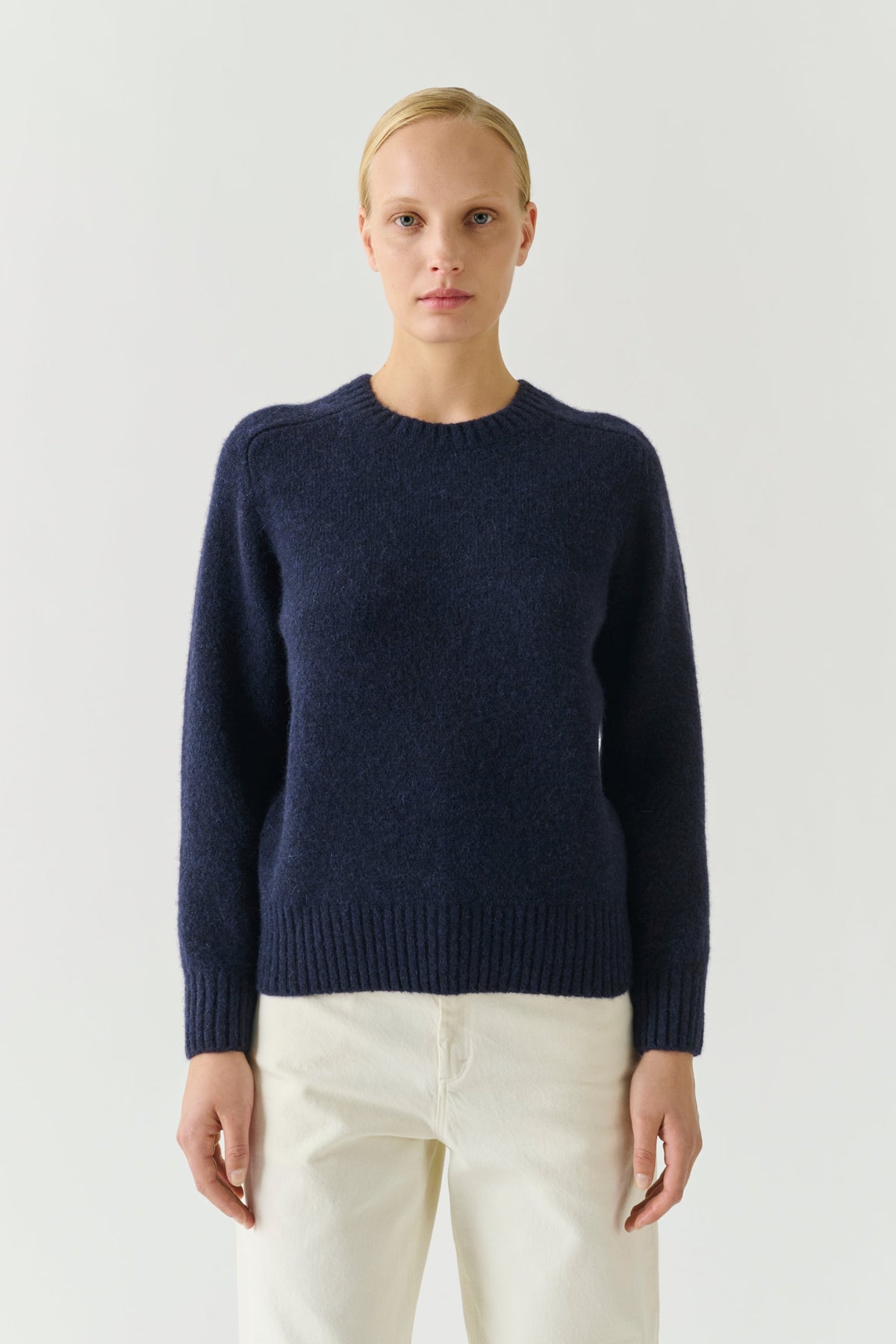 Pull à col rond en laine et alpaga