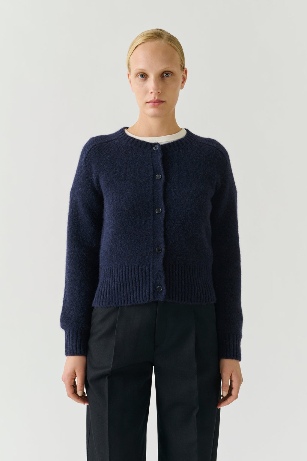Cardigan court en alpaga et laine