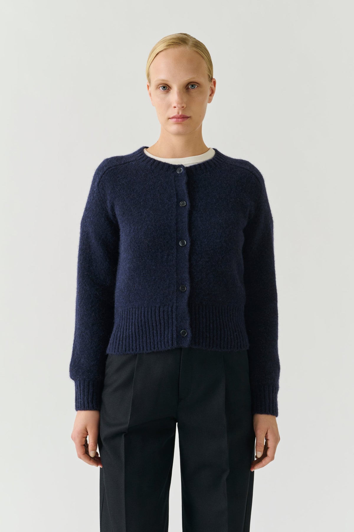 Cardigan court en alpaga et laine