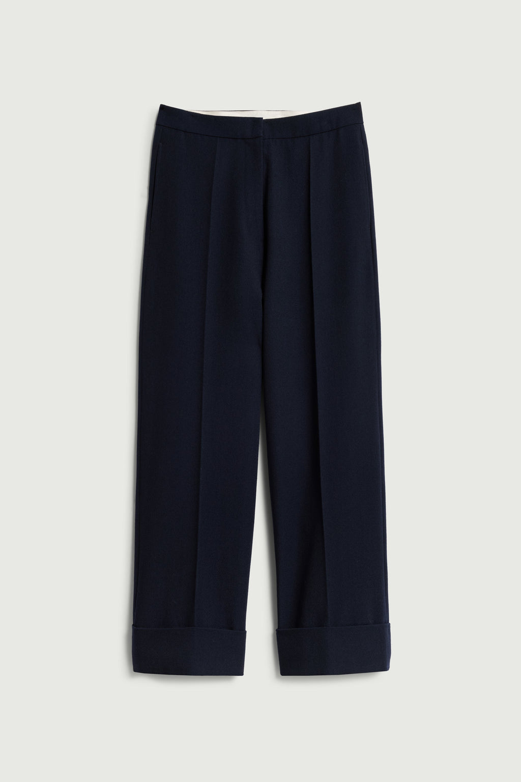 Pantalon large à revers en twill de laine