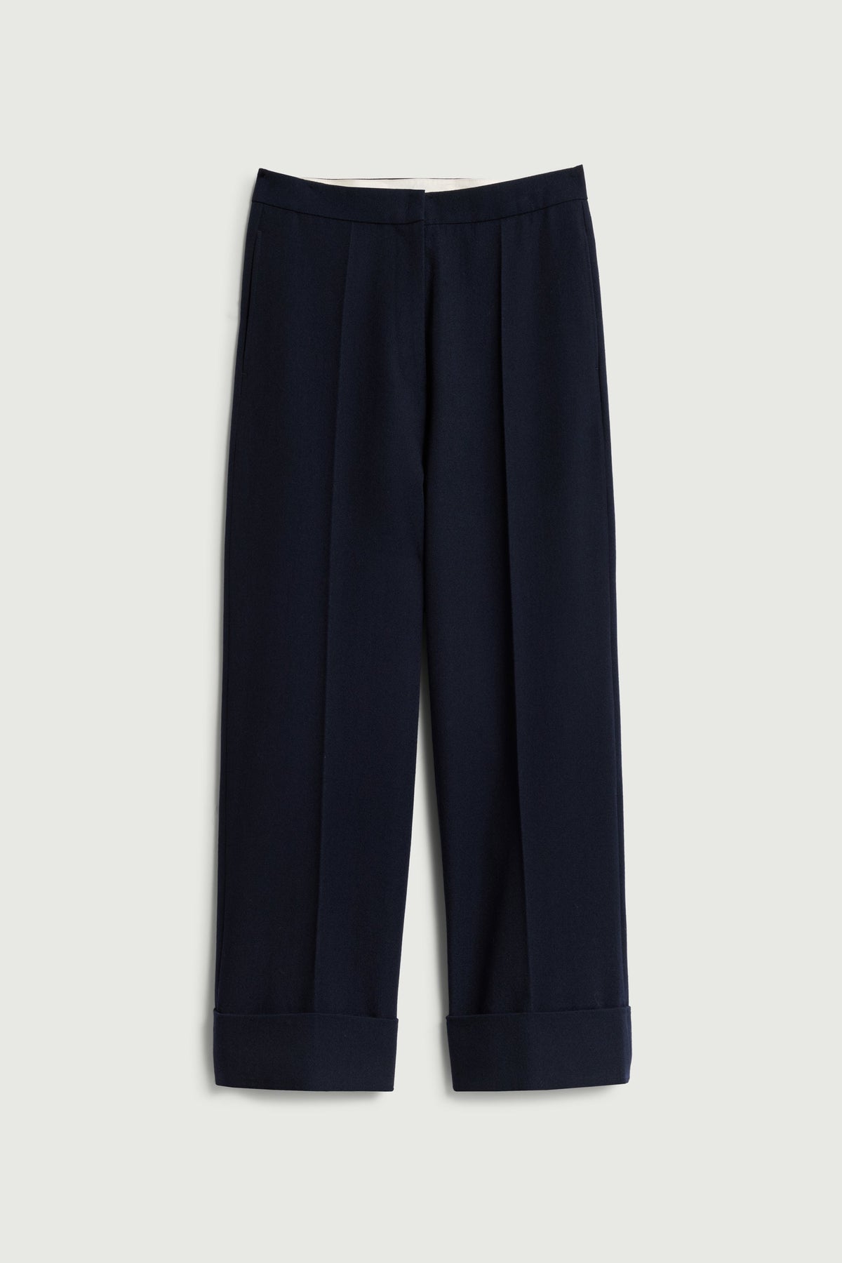 Pantalon large à revers en twill de laine