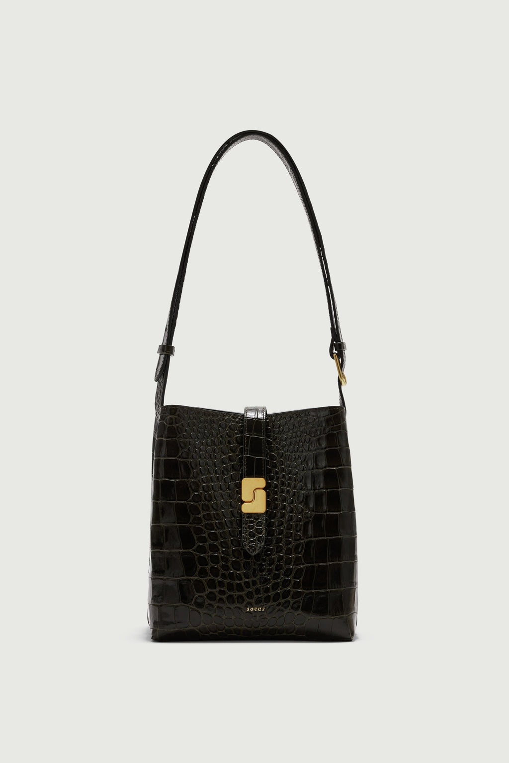 Petit sac seau à boucle S en cuir effet croco