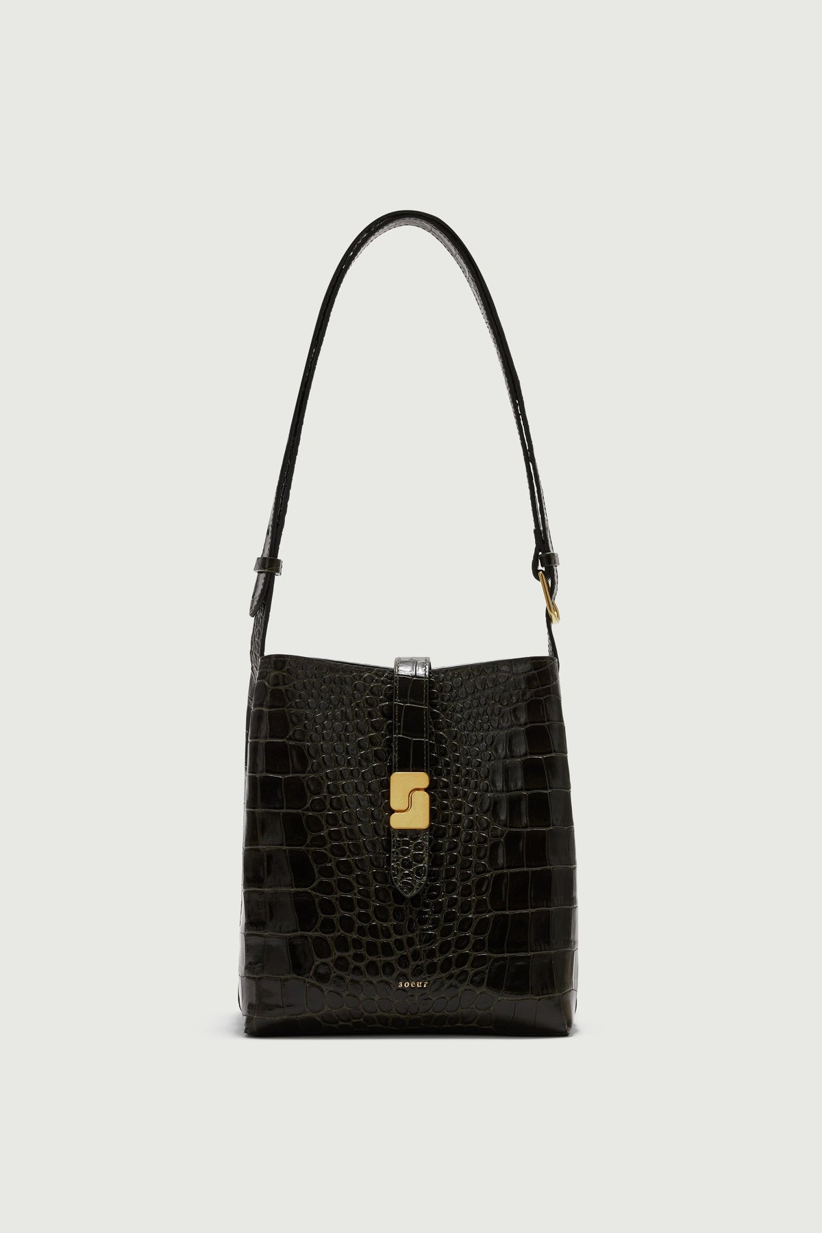 Petit sac seau à boucle S en cuir effet croco