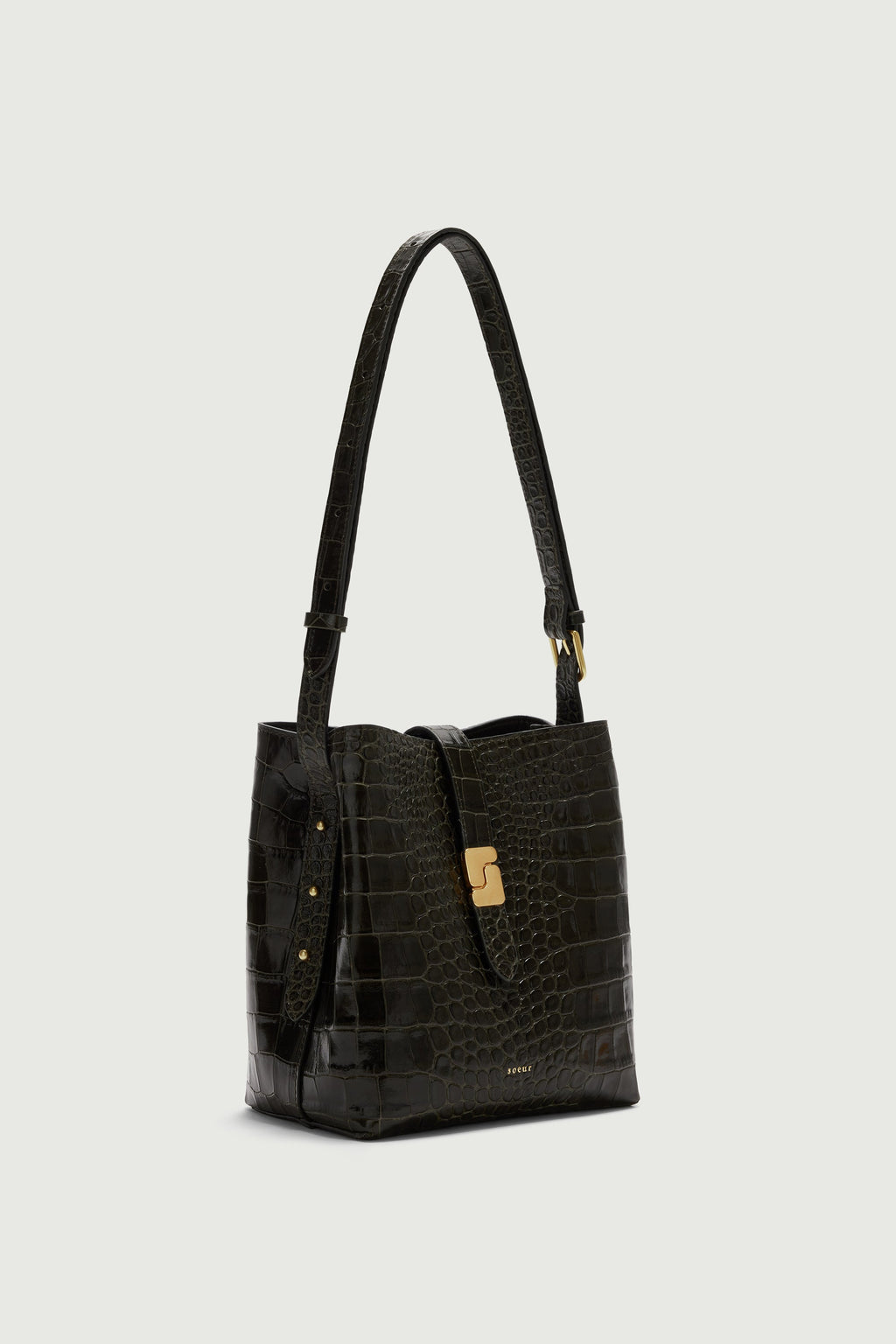 Petit sac seau à boucle S en cuir effet croco
