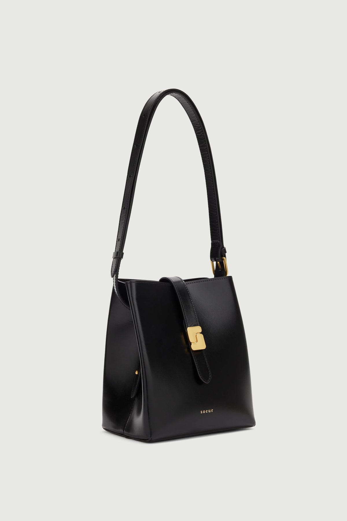 Petit sac seau à boucle S en croûte de cuir