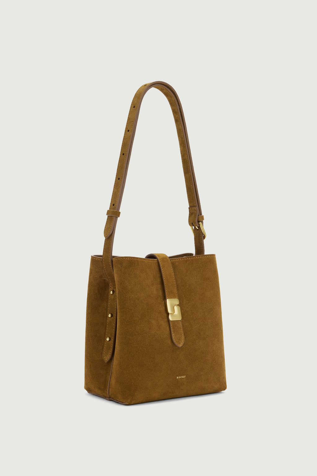 Petit sac seau à boucle S en croûte de cuir