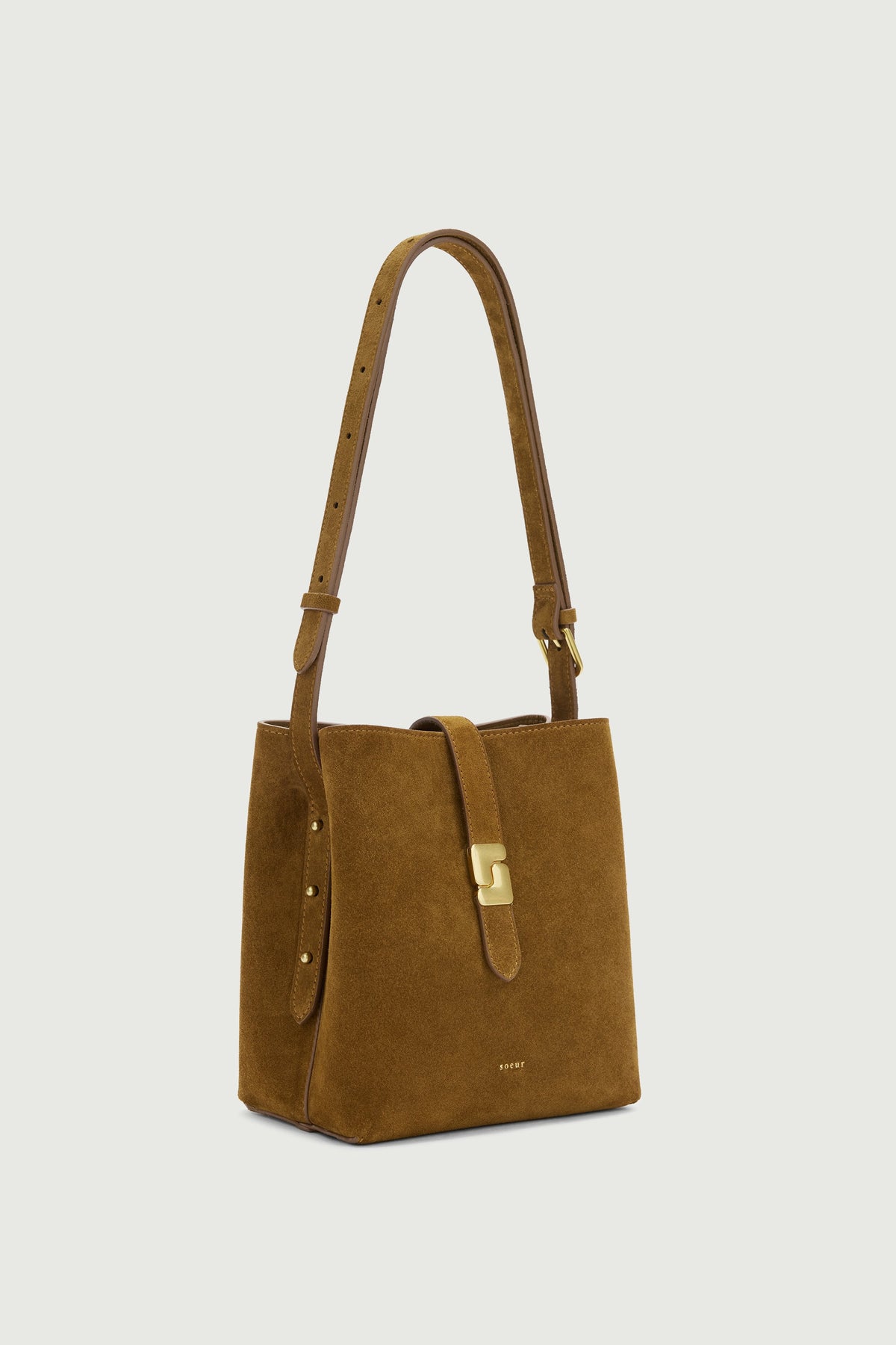 Petit sac seau à boucle S en croûte de cuir